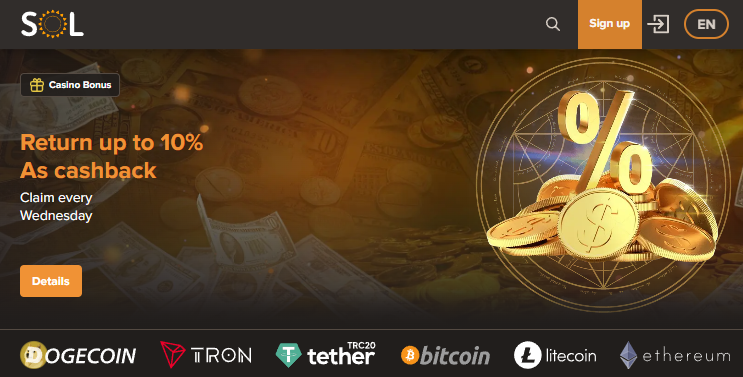 Sol Casino Homepage