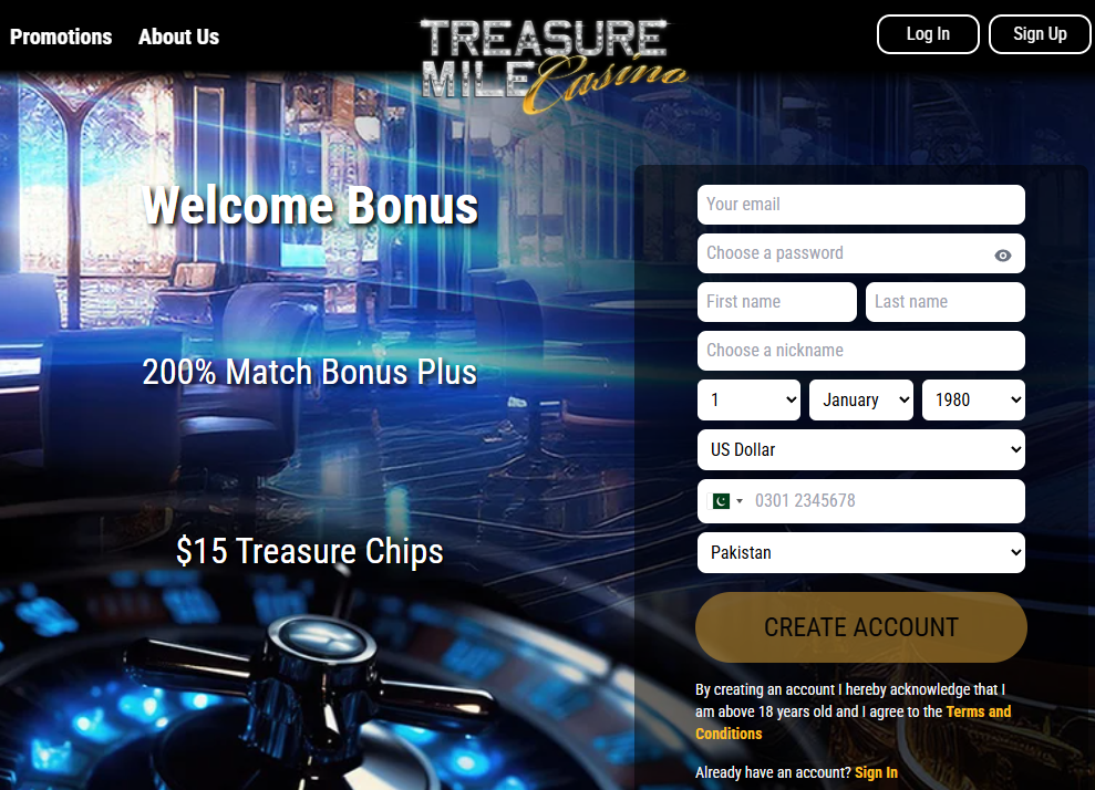Treasure Mile Casino Homepage