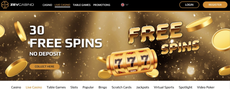 Zev Casino Homepage