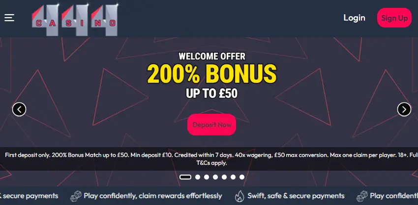 444 Casino Homepage