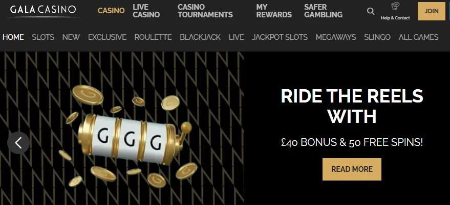 Gala Casino Homepage