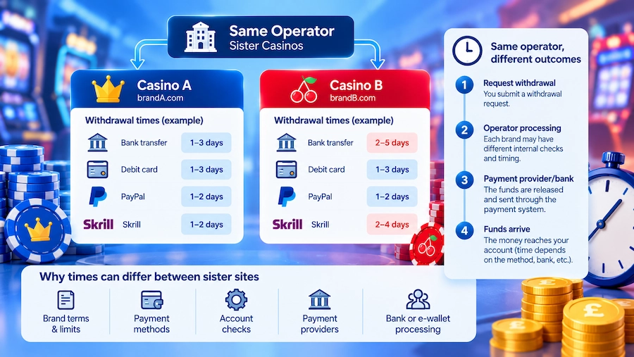Can Sister Casinos Have Different Withdrawal Times?